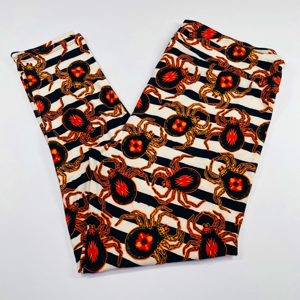 LulaRoe Striped Halloween spider leggings